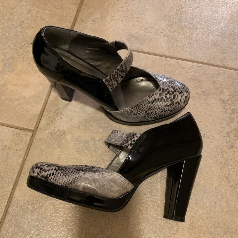 Black/snakeskin heels
